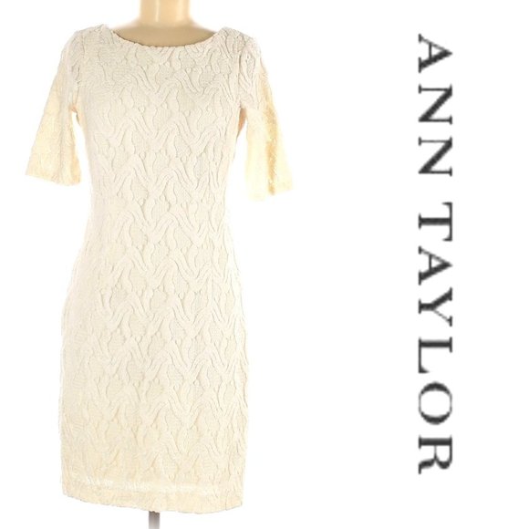 Ann Taylor Textured Off White/Ivory Sheath Dress- Sz. 4 - Picture 1 of 6